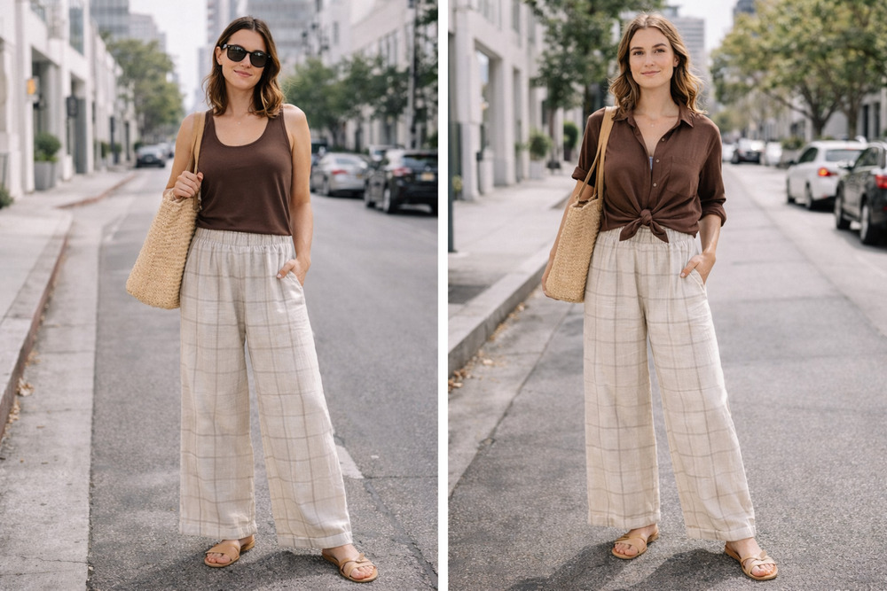NWT OFFLINE By Aerie Corduroy Plaid Trouser Super Wide Leg Pant Cream White Sz-M
